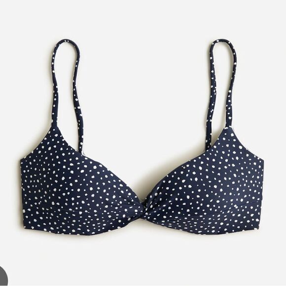 J Crew Women’s Twist Strap Bikini Top in Dot Navy Blue & White Size XXL - Picture 1 of 12